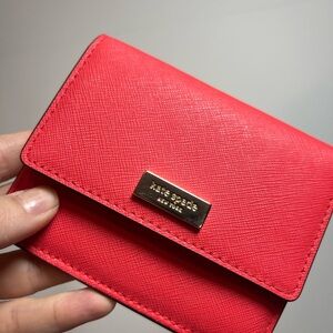 Kate Spade New York Red Saffiano Leather Cardholder Wallet + Key Ring